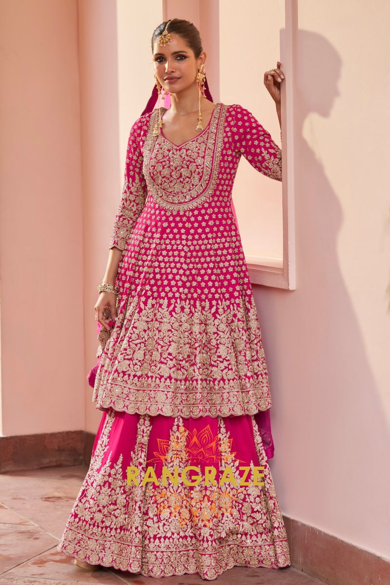 Fuchsia Premium Georgette Designer Anarkali Lehenga Suit Set