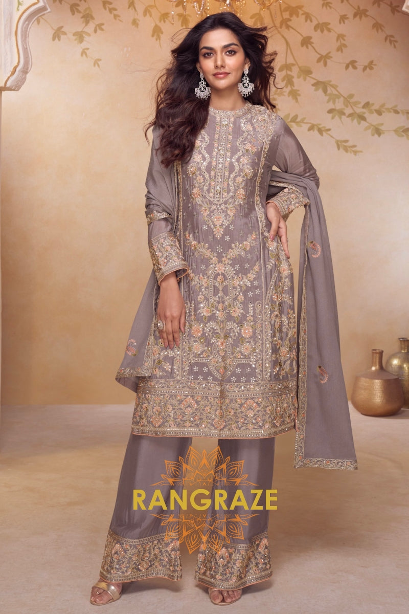Taupe Premium Chinon Designer Suit Set