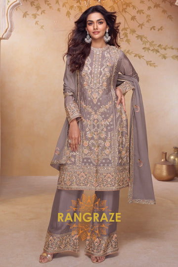 Taupe Premium Chinon Designer Suit Set