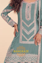 Sea Green Premium Chinon Designer Suit Set