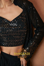 Black Premium Chinon Designer Anarkali Suit Set
