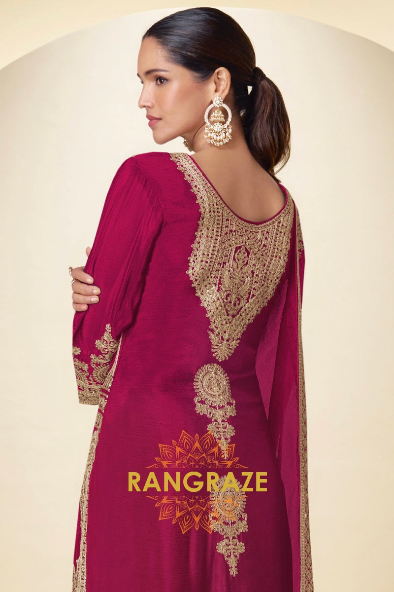 Magenta Premium Chinon Designer Suit Set