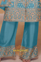 Aqua Blue Premium Chinon Designer Suit Set