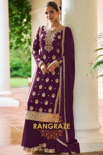 Plum Premium Chinon Designer Suit Set