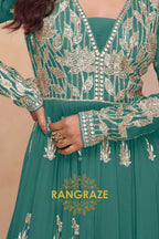 Emerald Green Premium Chinon Designer Anarkali Suit Set
