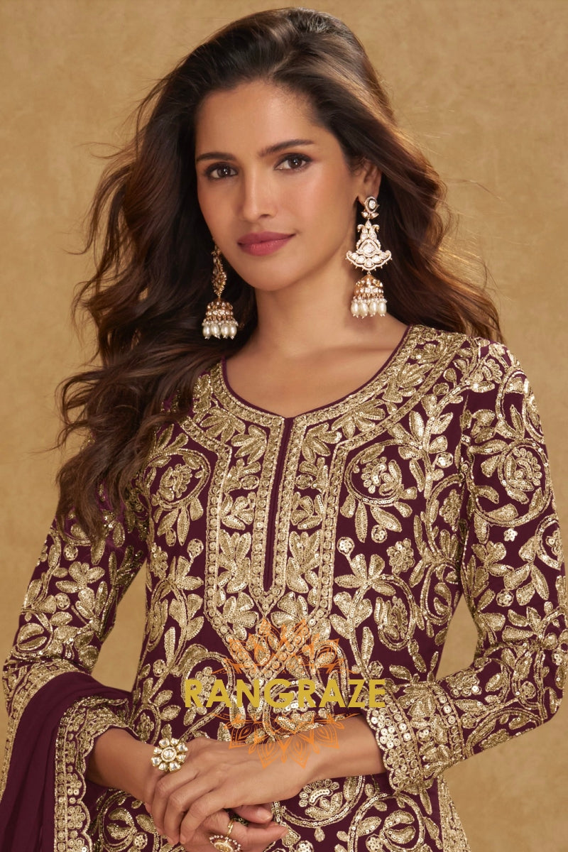 Maroon Premium Georgette Designer Suit Set