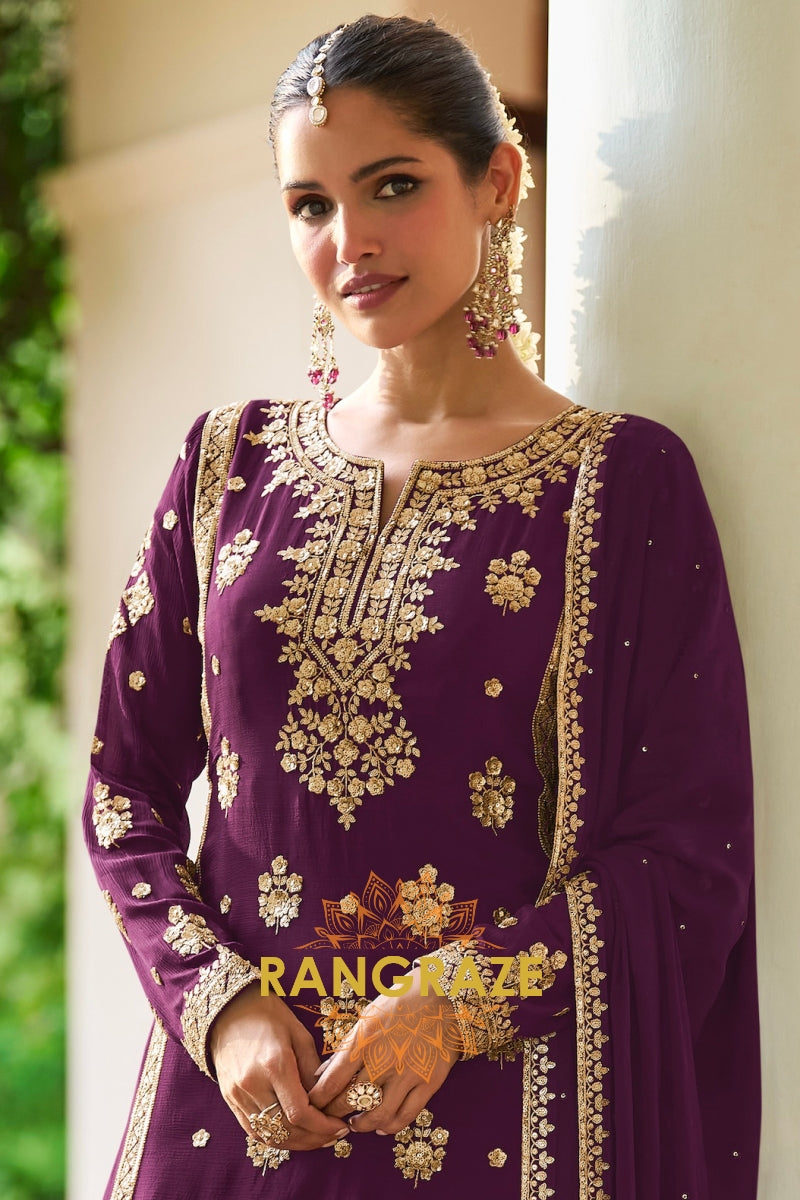 Plum Premium Chinon Designer Suit Set
