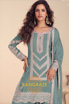 Sea Green Premium Chinon Designer Suit Set