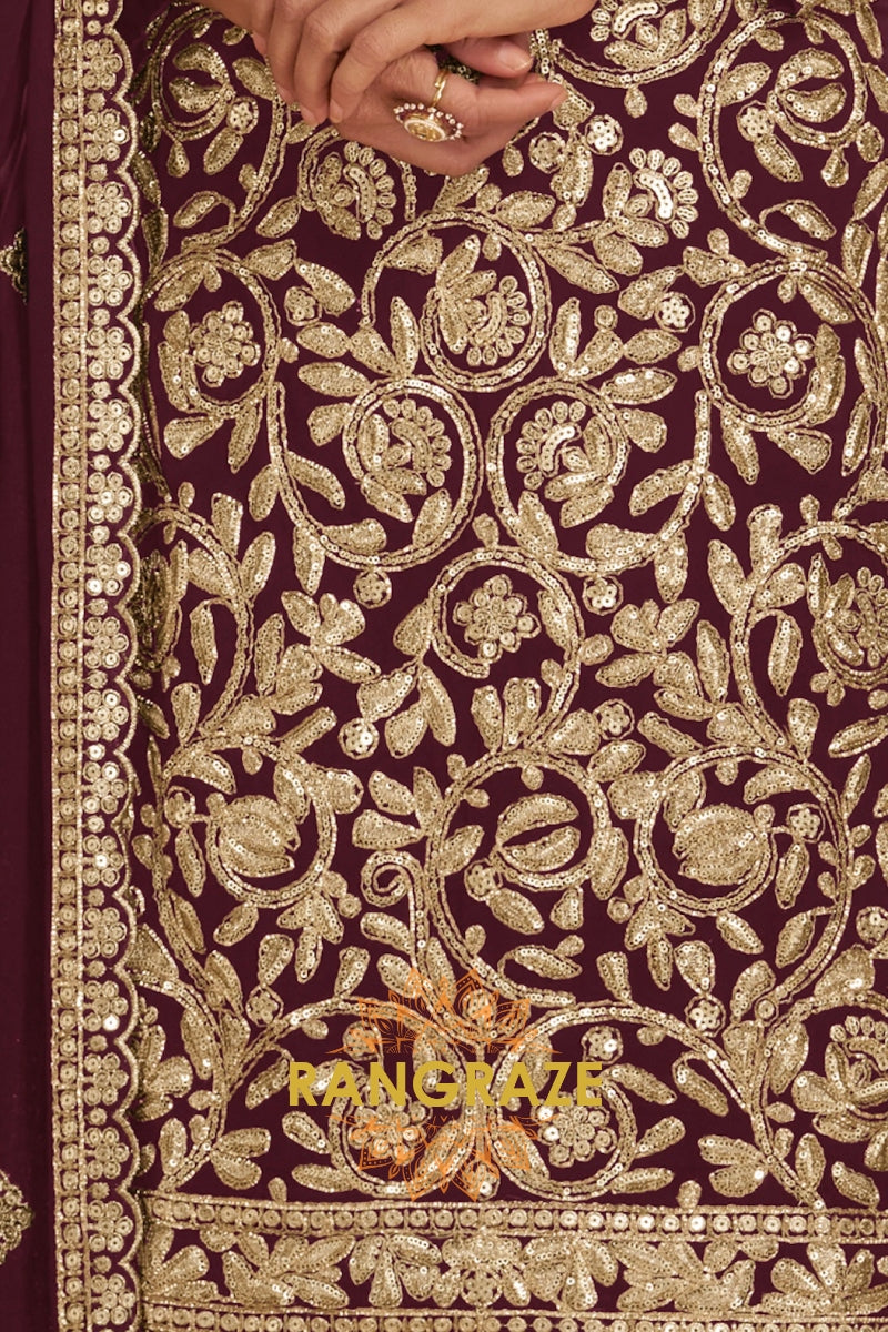 Maroon Premium Georgette Designer Suit Set