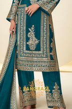 Teal Premium Chinon Designer Suit Set