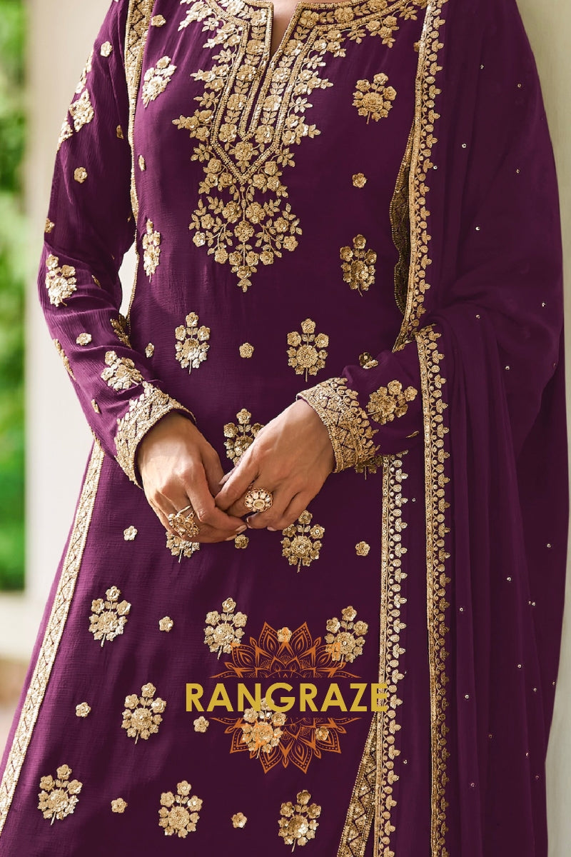 Plum Premium Chinon Designer Suit Set