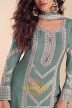 Sea Green Premium Chinon Designer Suit Set