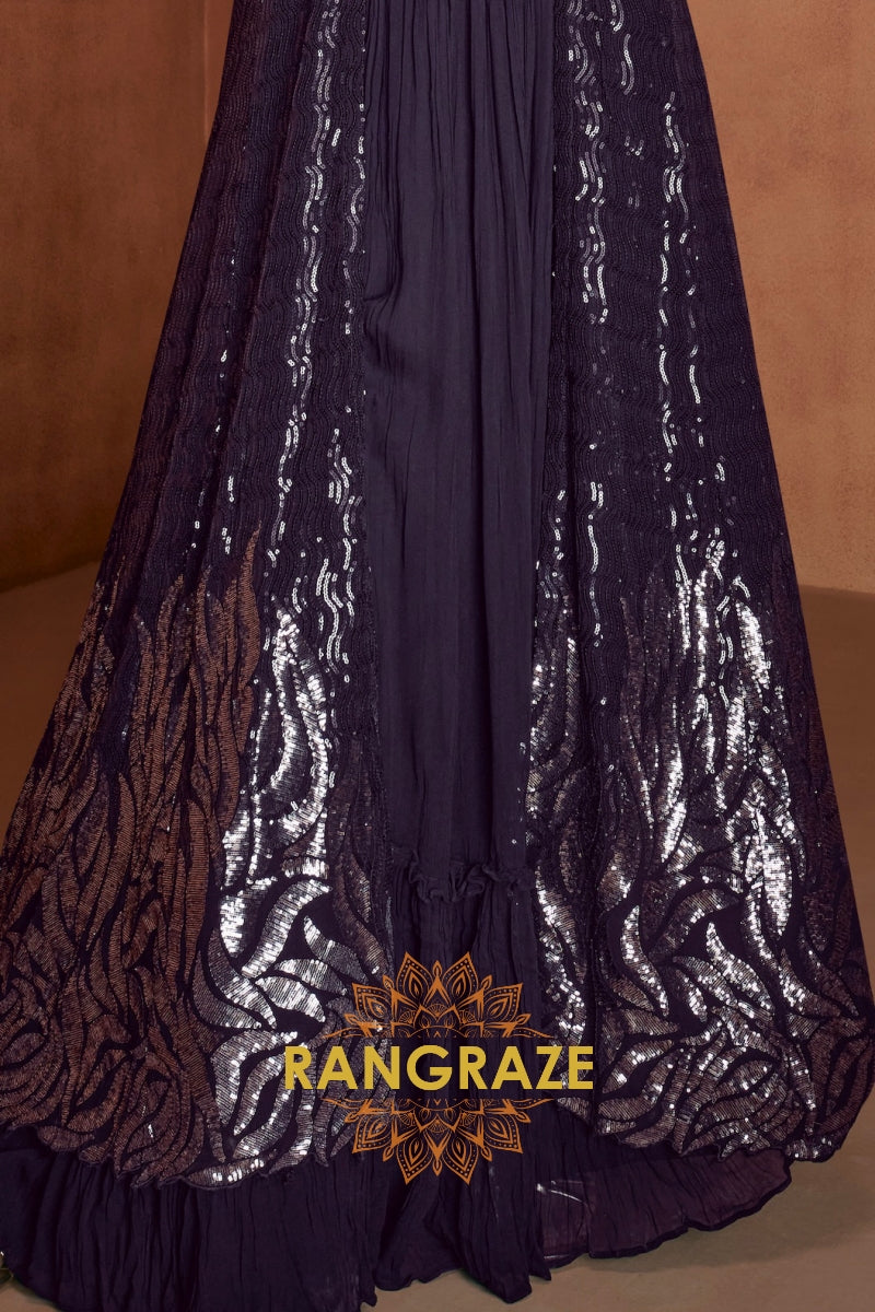 Deep Purple Premium Chinon Designer Anarkali Suit Set
