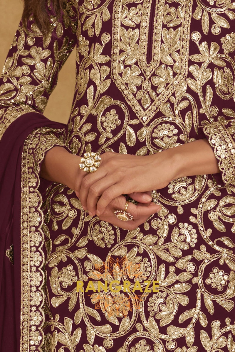 Maroon Premium Georgette Designer Suit Set