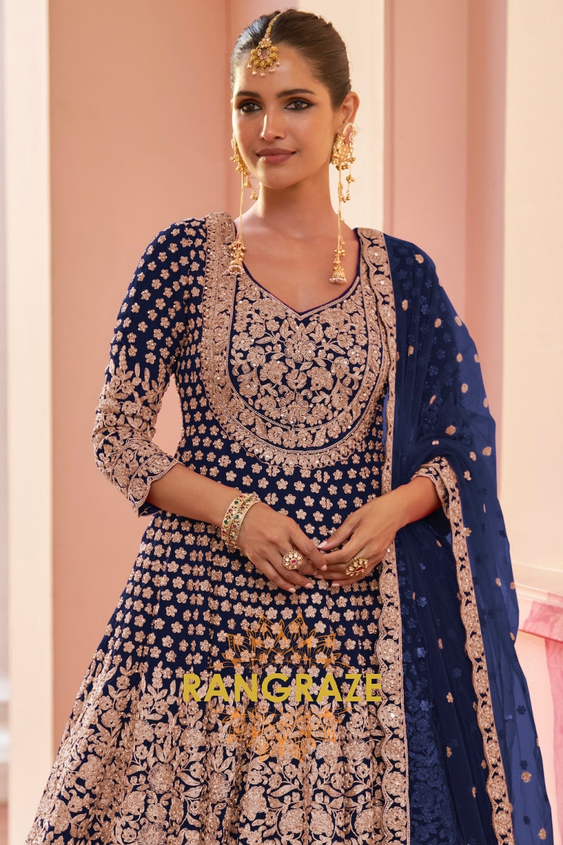 Royal Blue Premium Georgette Designer Anarkali Lehenga Suit Set