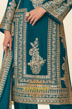 Teal Premium Chinon Designer Suit Set