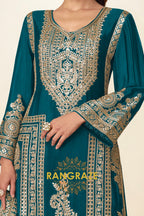 Teal Premium Chinon Designer Suit Set