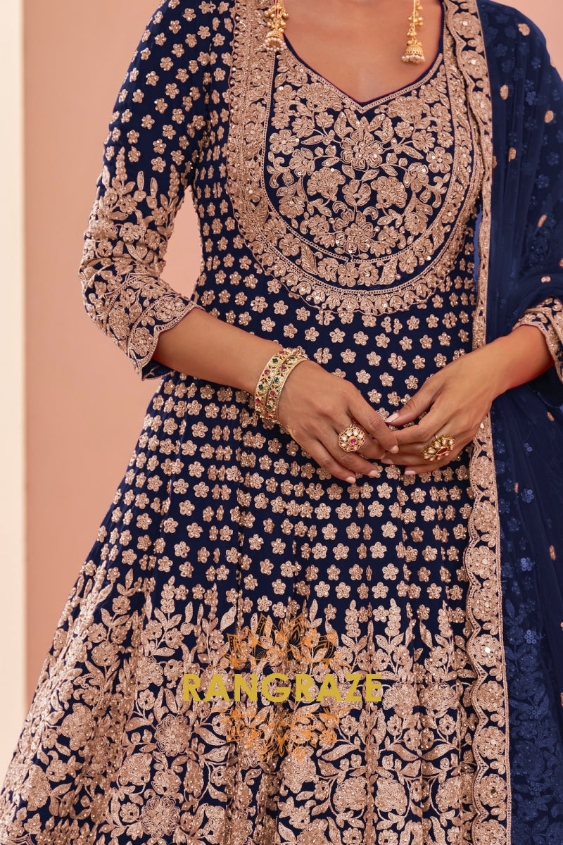 Royal Blue Premium Georgette Designer Anarkali Lehenga Suit Set
