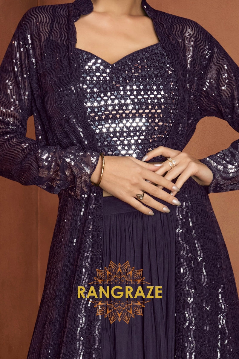 Deep Purple Premium Chinon Designer Anarkali Suit Set