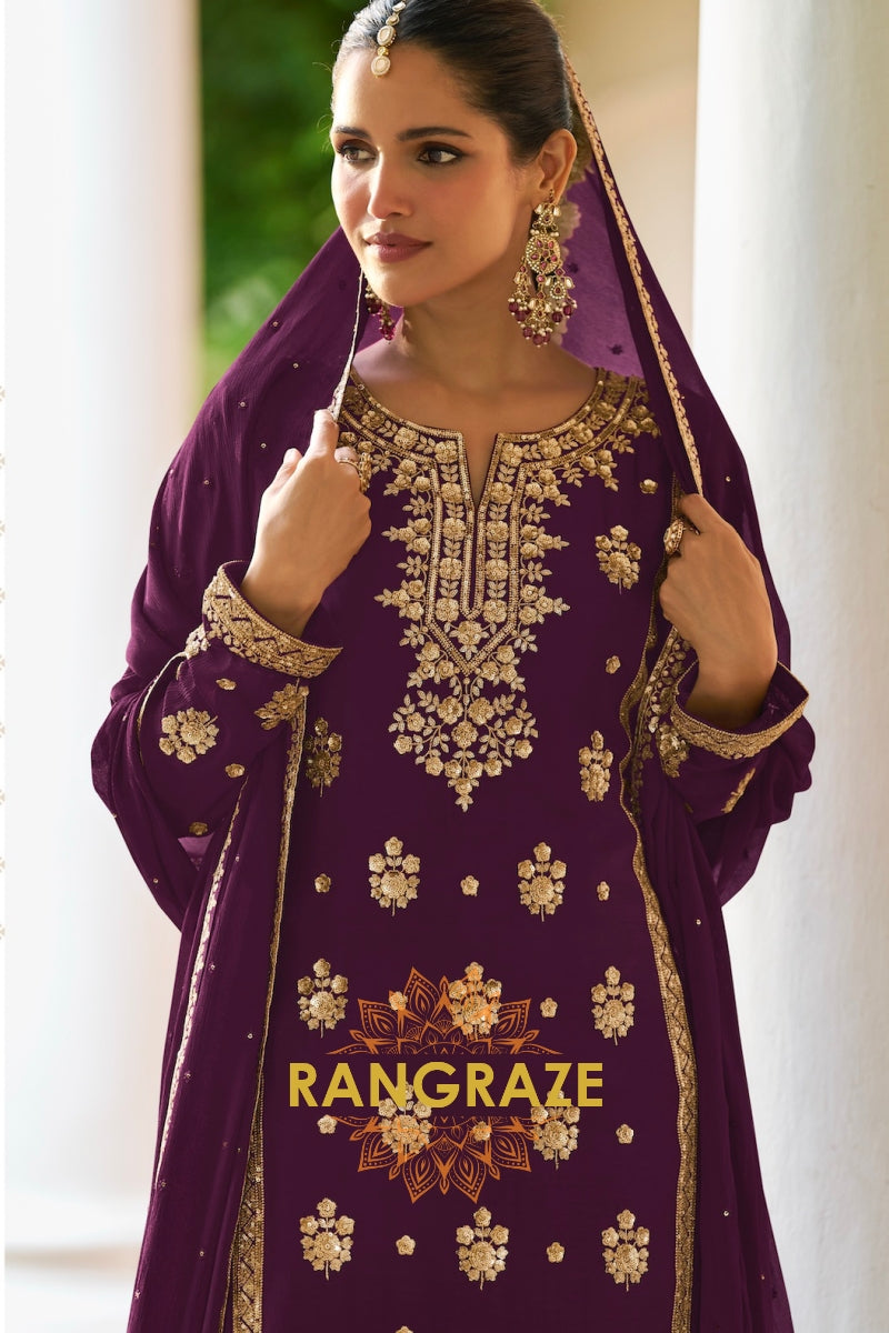 Plum Premium Chinon Designer Suit Set