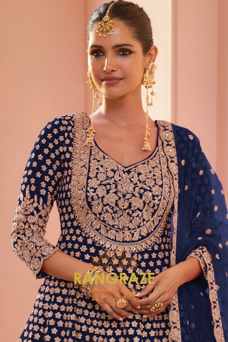 Royal Blue Premium Georgette Designer Anarkali Lehenga Suit Set