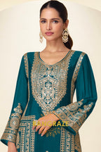 Teal Premium Chinon Designer Suit Set