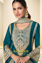 Teal Premium Chinon Designer Suit Set