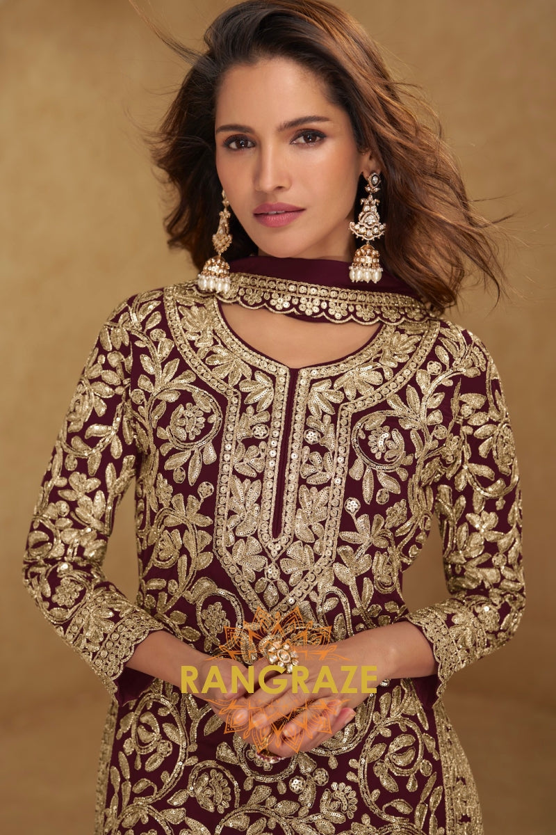 Maroon Premium Georgette Designer Suit Set