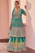 Emerald Green Premium Georgette Designer Anarkali Lehenga Suit Set