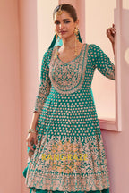 Emerald Green Premium Georgette Designer Anarkali Lehenga Suit Set