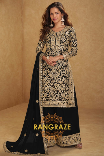 Black Premium Georgette Designer Suit Set
