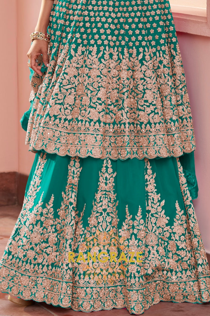 Emerald Green Premium Georgette Designer Anarkali Lehenga Suit Set