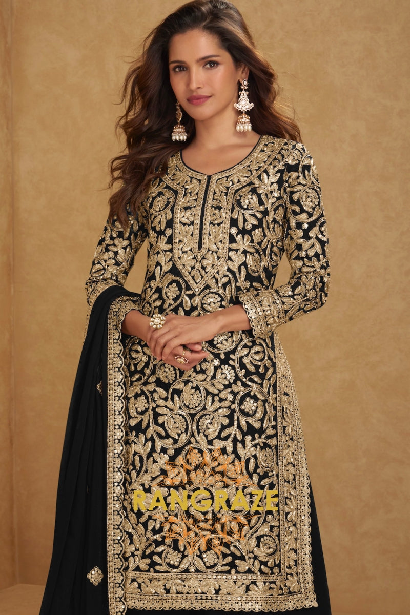 Black Premium Georgette Designer Suit Set