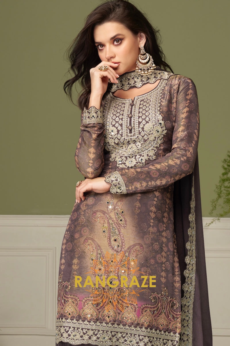 Mocha Brown Premium Chinon Designer Suit Set