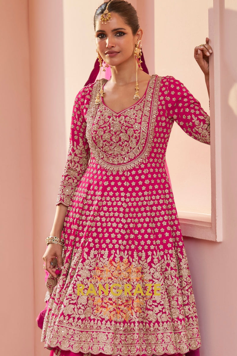 Fuchsia Premium Georgette Designer Anarkali Lehenga Suit Set