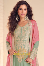 Pastel Green Premium Chinon Designer Suit Set
