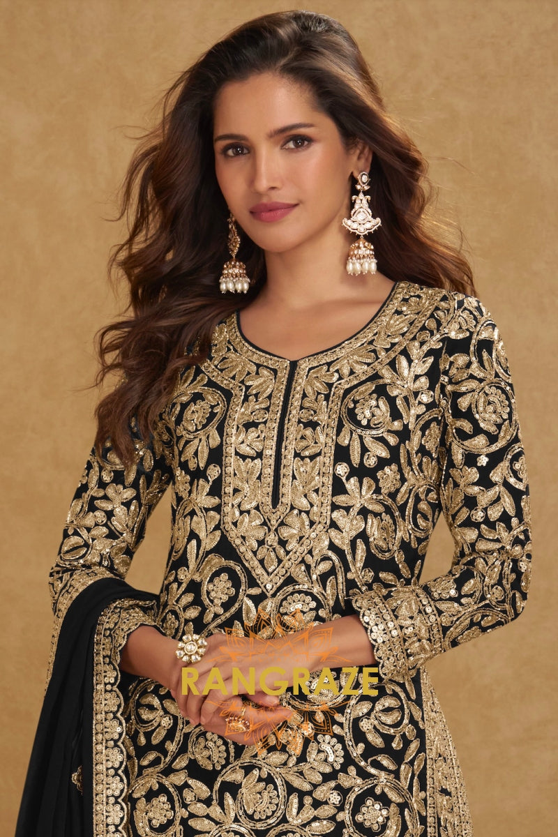 Black Premium Georgette Designer Suit Set