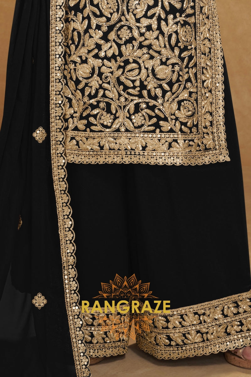Black Premium Georgette Designer Suit Set