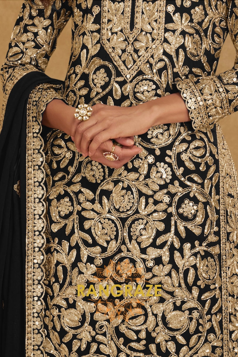 Black Premium Georgette Designer Suit Set