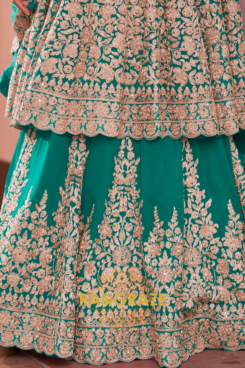 Emerald Green Premium Georgette Designer Anarkali Lehenga Suit Set