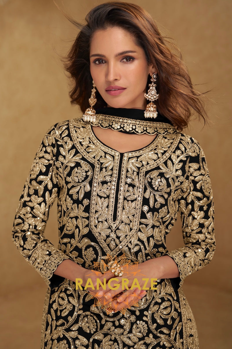 Black Premium Georgette Designer Suit Set