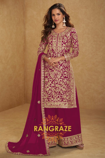 Fuchsia Premium Georgette Designer Suit Set