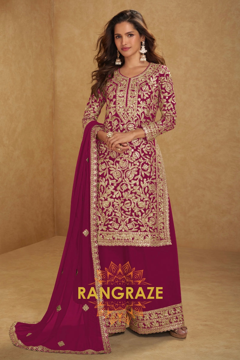 Fuchsia Premium Georgette Designer Suit Set