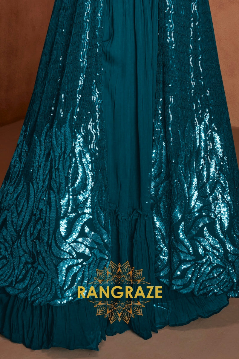 Teal Premium Chinon Designer Anarkali Suit Set