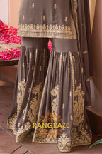 Taupe Premium Chinon Designer Embroidered Suit Set