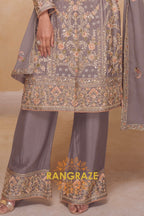 Taupe Premium Chinon Designer Suit Set