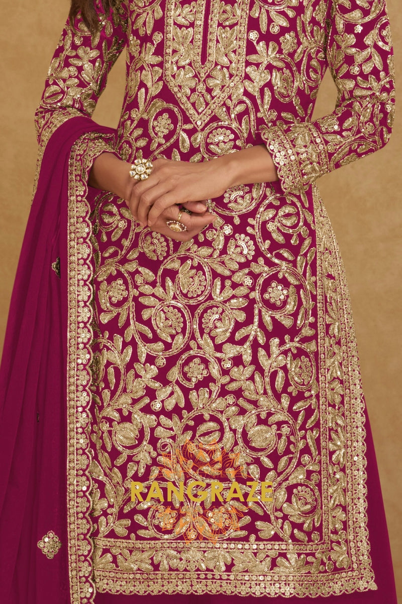Fuchsia Premium Georgette Designer Suit Set