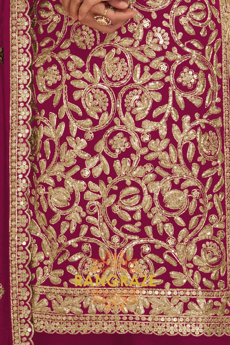 Fuchsia Premium Georgette Designer Suit Set