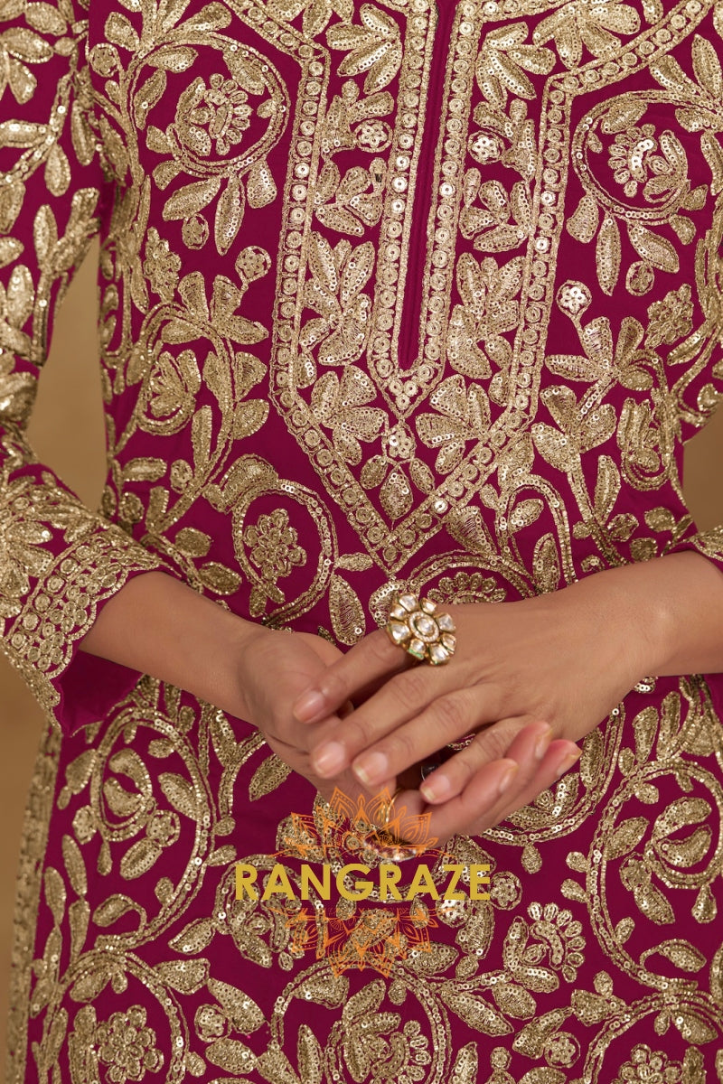 Fuchsia Premium Georgette Designer Suit Set