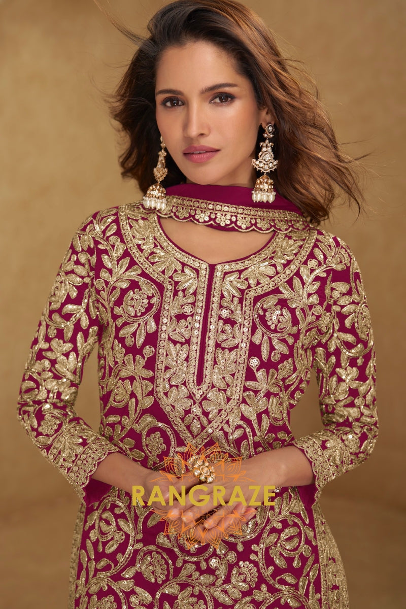 Fuchsia Premium Georgette Designer Suit Set